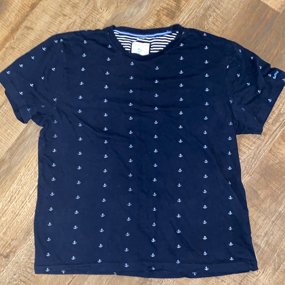 Denim & Flower Mens Short Sleeve Crewneck T-Shirt Navy Blue Anchor Print L